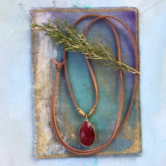 Red Jade Suede Cord Sundance Charm Necklace - Picture 8 of 8